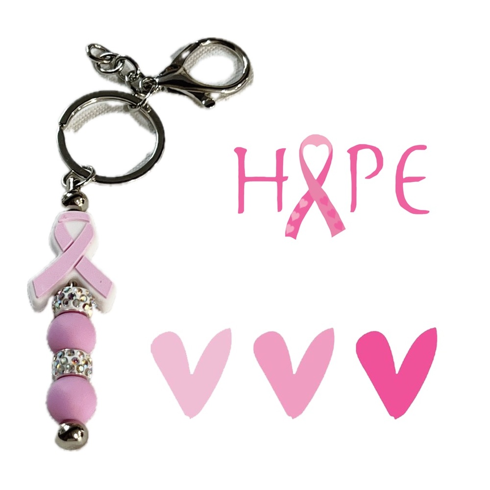 Sparkly Pink Breast Cancer Ribbon Keychain / Bag Charm